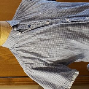 Steel & jelly short sleeve blue pattern shirt euc